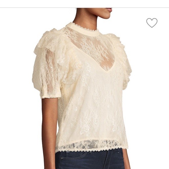 NWT Free People Ruffle short sleeve lace top - Picture 2 of 12